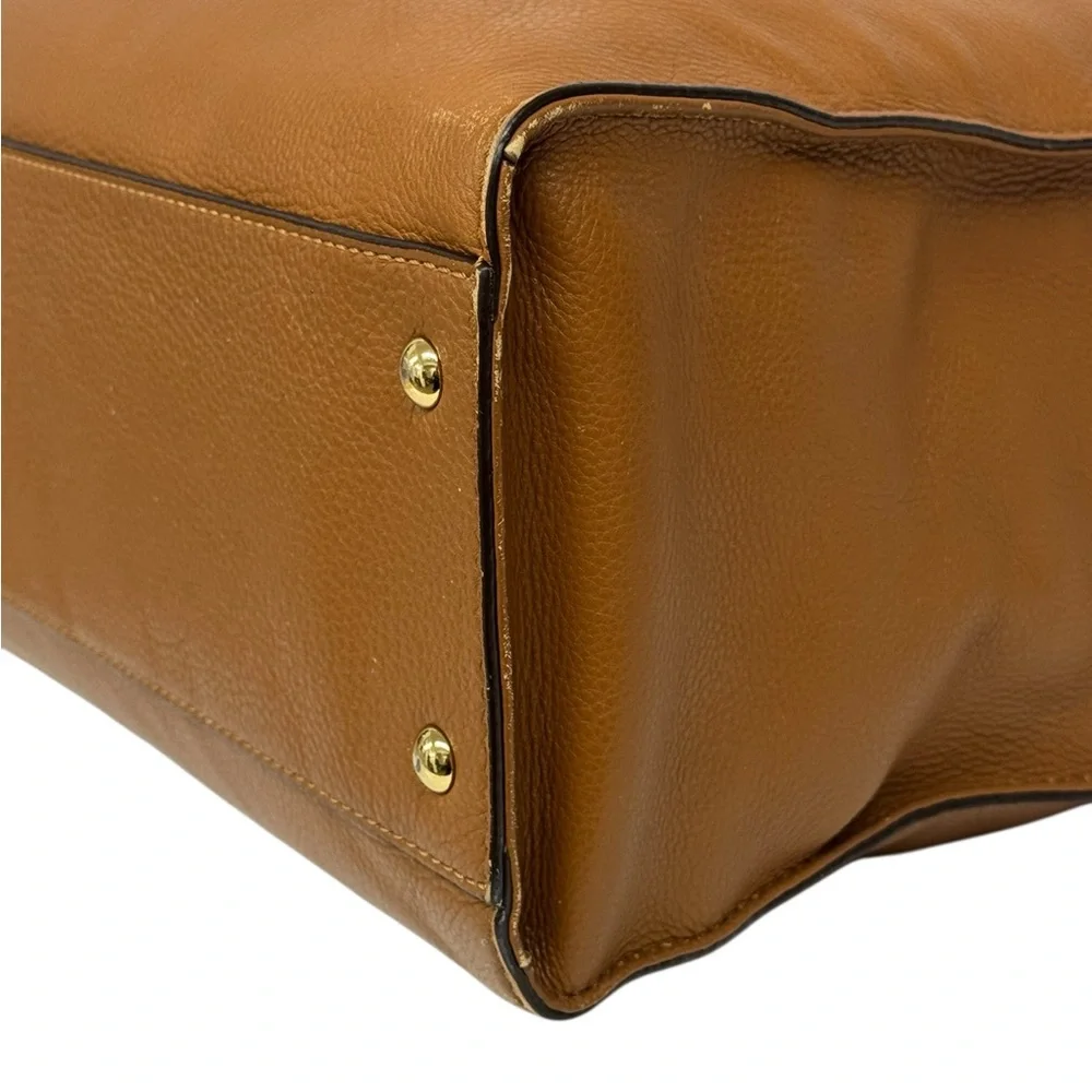 Michael Kors Hamilton Camel Brown Leather Satchel Tote Shoulder Bag 14 x 13 x 6 - Picture 13 of 16